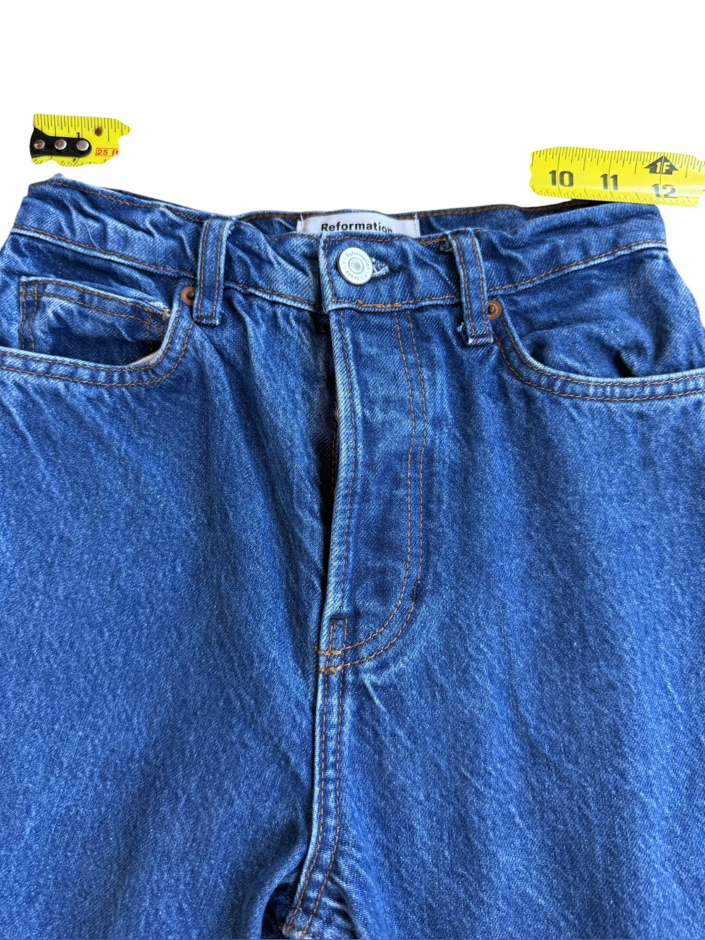 Reformation Cynthia High Rise Straight Jeans Sz 24 Blue Button No stretch Pants - Picture 5 of 15